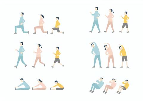 体操　運動　家族 ウォーキング,散歩,ジョギング,マラソン,ストレッチ,家族,体操,運動,腹筋,前屈のイラスト素材