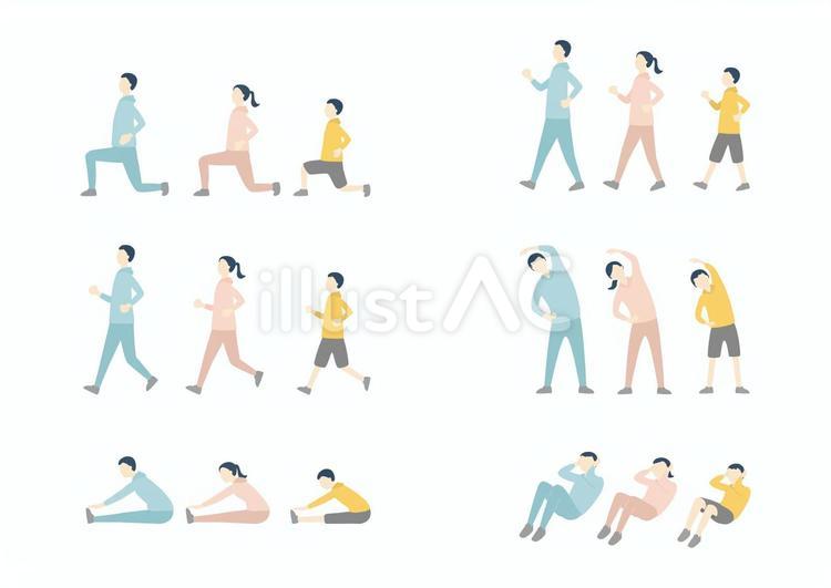 体操　運動　家族 ウォーキング,散歩,ジョギングのイラスト素材