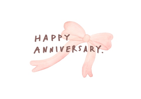 記念日 お祝いカード 手描き リボン リボン,happy,anniversary,水彩,カード,記念日,手描き,かわいい,筆記体,英語のイラスト素材