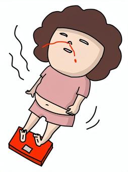 体重を見て気を失いそうになった女性 体重計,体重,体重測定,気絶,想像以上,鼻血,倒れる,ショック,増量,びっくりのイラスト素材