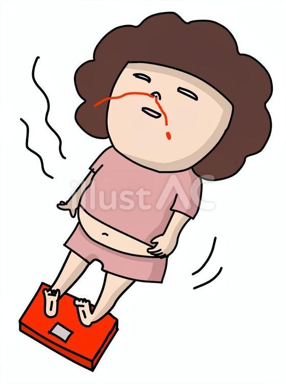 体重を見て気を失いそうになった女性 体重計,体重,体重測定のイラスト素材