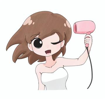 ドライヤーで髪を乾かす女子1