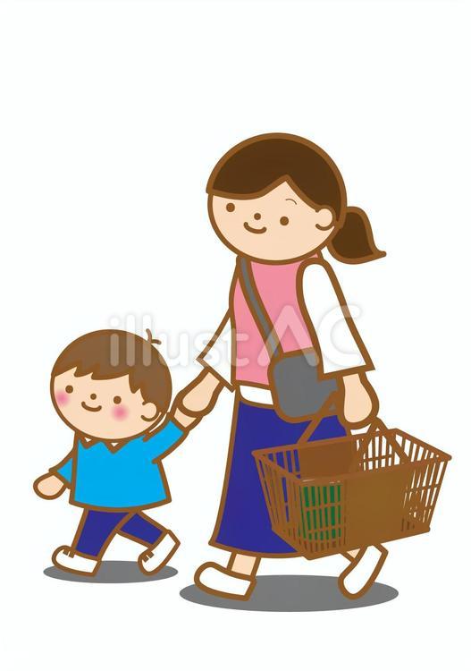 お母さんとお買い物（男の子）背景なし 買い物,買い出し,ショッピングのイラスト素材