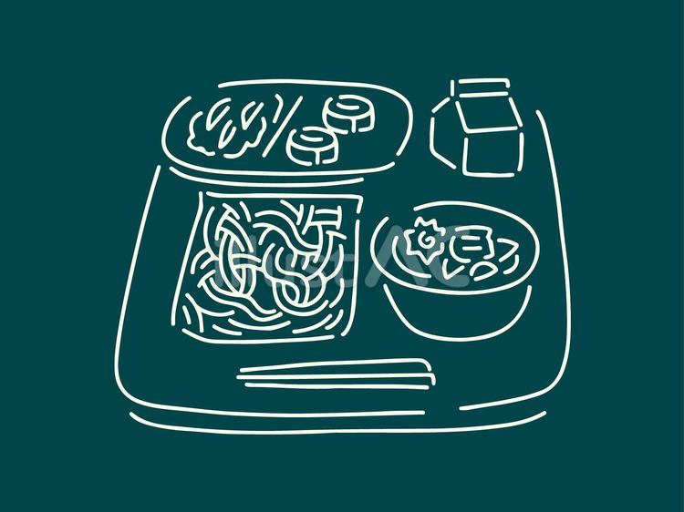 【単品】黒板　麺類の給食 食べ物,給食,学校のイラスト素材