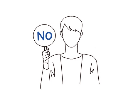 ノーの札　男性 ノー,札,男性,拒否,返事,返答,答え,断る,no,顔なしのイラスト素材