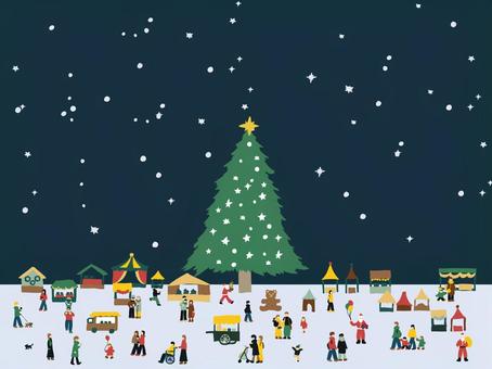 クリスマスマーケットの背景イラスト クリスマス,クリスマスマーケット,12月,冬,イベント,お祭り,店,出店,テント,人物のイラスト素材