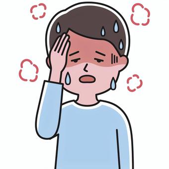短髪男性 上半身 熱_影 SHM 熱中症,熱射病,夏,高温,高熱,暑い,猛暑,体調不良,風邪,インフルエンザのイラスト素材