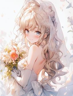 Illustration, bride, flower, bouquet, 