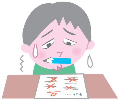 テストの成績 テスト,成績,0点,辛い,しょんぼり,自信喪失,小学生,子供,人物,生活のイラスト素材