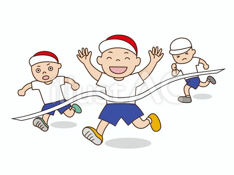 徒競走のゴール風景 徒競走,運動会,小学生のイラスト素材