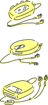 いろいろな音楽プレーヤーのセット　単色 カセットプレーヤー,cdプレーヤー,mdプレーヤー,音楽,かわいい,なつかし,手描き,シンプル,イラスト,ベクターのイラスト素材