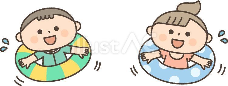 浮き輪で浮かぶ子供達 人物,子供,浮き輪のイラスト素材