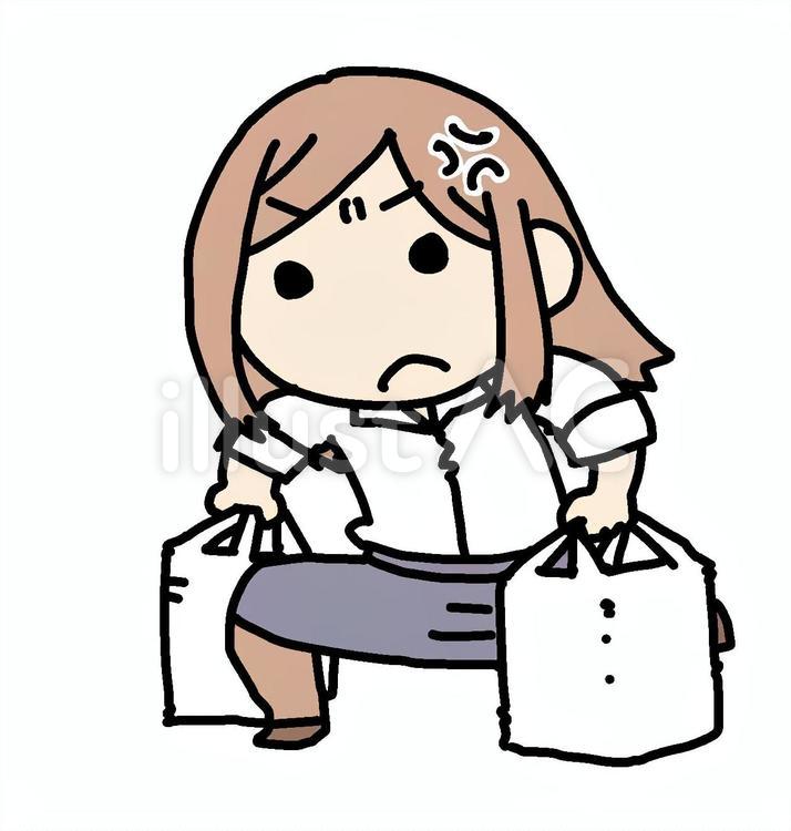 怒りながら荷物を持つ女性 女性,怒る,荷物のイラスト素材
