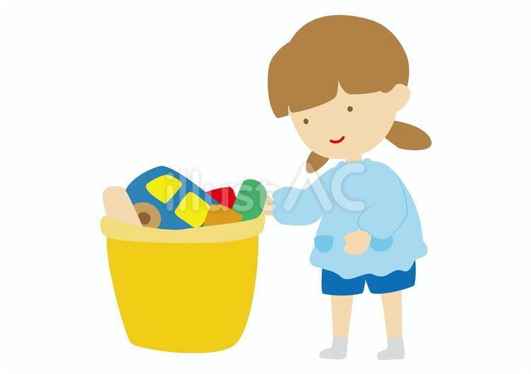 おもちゃを片付ける幼稚園児の女の子 幼稚園,保育園,園児のイラスト素材