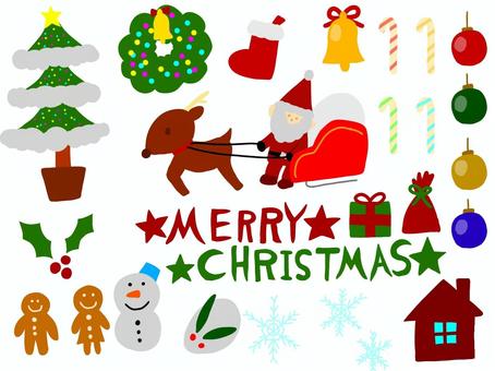 クリスマスセット クリスマスセット クリスマス,イベント,行事,冬,12月,かわいい,トナカイ,動物,生き物,サンタクロースのイラスト素材