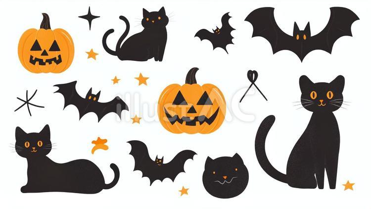 黒猫とハロウィンのアイコン集-01 ハロウィン,秋,10月のイラスト素材