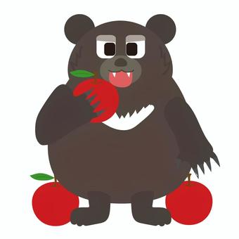 りんごを食べるツキノワグマ りんご,ツキノワグマ,熊,くま,クマ,生き物,動物,哺乳類,野生,被害のイラスト素材