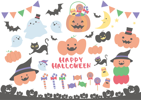 シンプルでラフなハロウィンイラストセット ハロウィン,ハロウィーン,セット,halloween,ジャックオランタン,フレーム,かぼちゃ,お菓子,トリックオアトリート,秋のイラスト素材