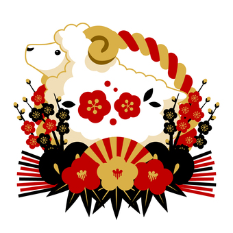 newyear2784 羊,しめ飾り,椿,梅,未年,2027年,扇,年賀状,アイコン,動物のイラスト素材