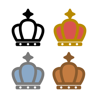 丸い王冠アイコンセット 金・銀・銅・黒 王冠,クラウン,ランキング,一位,二位,三位,モノトーン,黒,白,ゴールドのイラスト素材