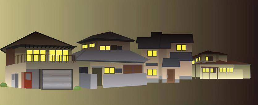 夜住宅地　 夜,住宅地,明かり,電気,生活,一軒家,町中,建物,暗い,風景のイラスト素材