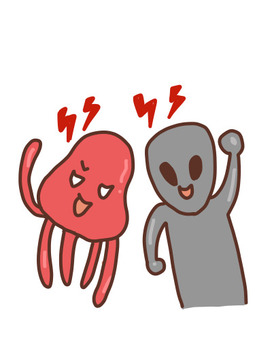 ケンカして、じゃれ合う かわいい宇宙人 宇宙人,タコ型,グレイ,ケンカ,じゃれ合いのイラスト素材