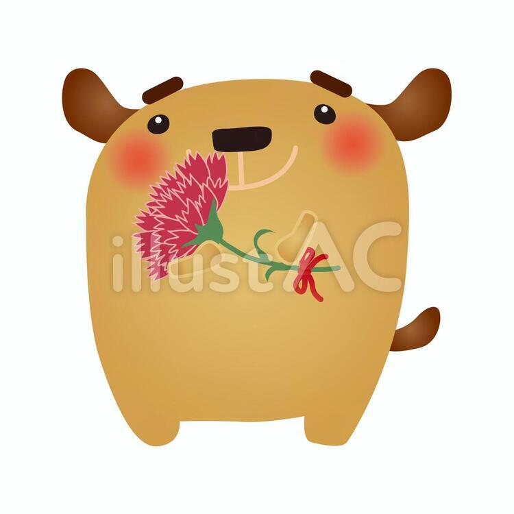 dog080 犬,カーネーション,母の日のイラスト素材