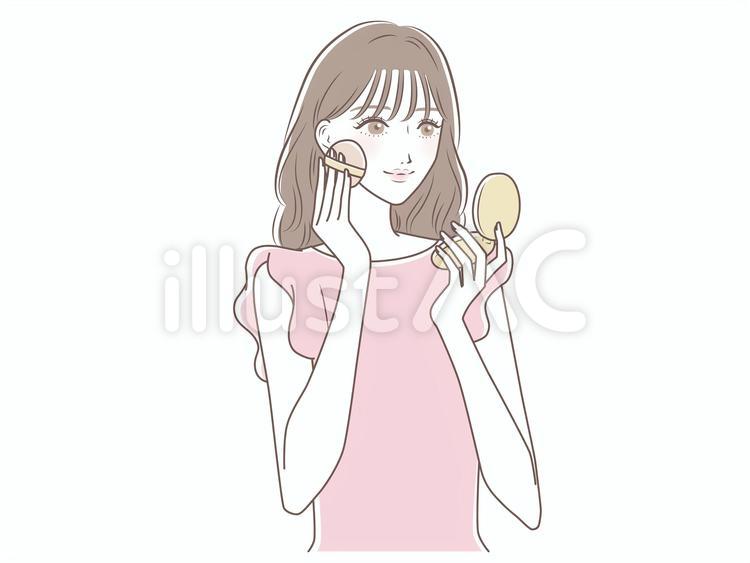 ファンデーションを塗っている女性 ファンデーション,メイク,女性のイラスト素材