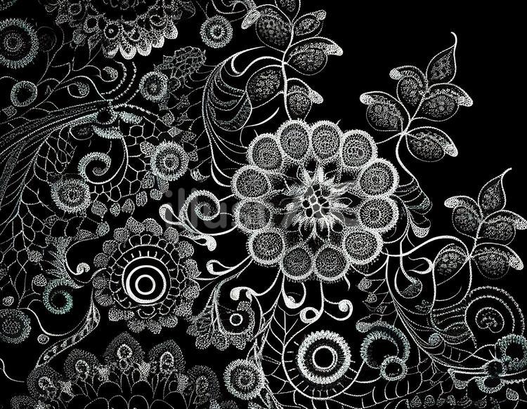 レース＿黒＿花 レース,柄,黒のイラスト素材