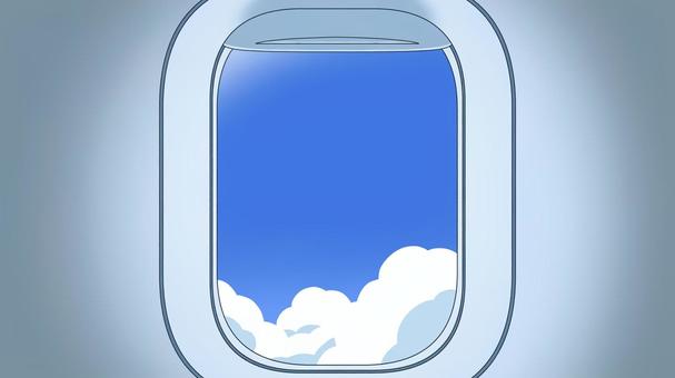 飛行機1の1：翼無し【背景】 飛行機,機内,旅客機,座席,窓,空,乗り物,背景,風景,漫画のイラスト素材