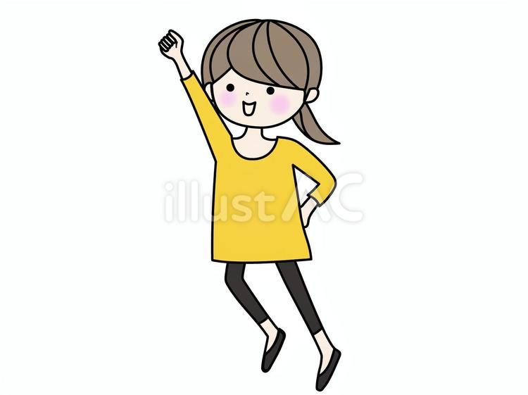 コブシを上げて気合を入れる女性 気合,やる気,コブシのイラスト素材
