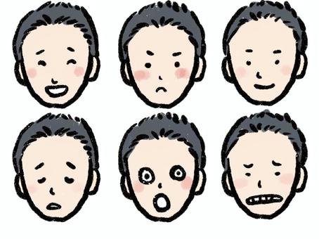 短髪男性の表情いろいろセット 人物,シンプル,表情,驚く,大人,嬉しい,ハッピー,楽しい,笑顔,困るのイラスト素材