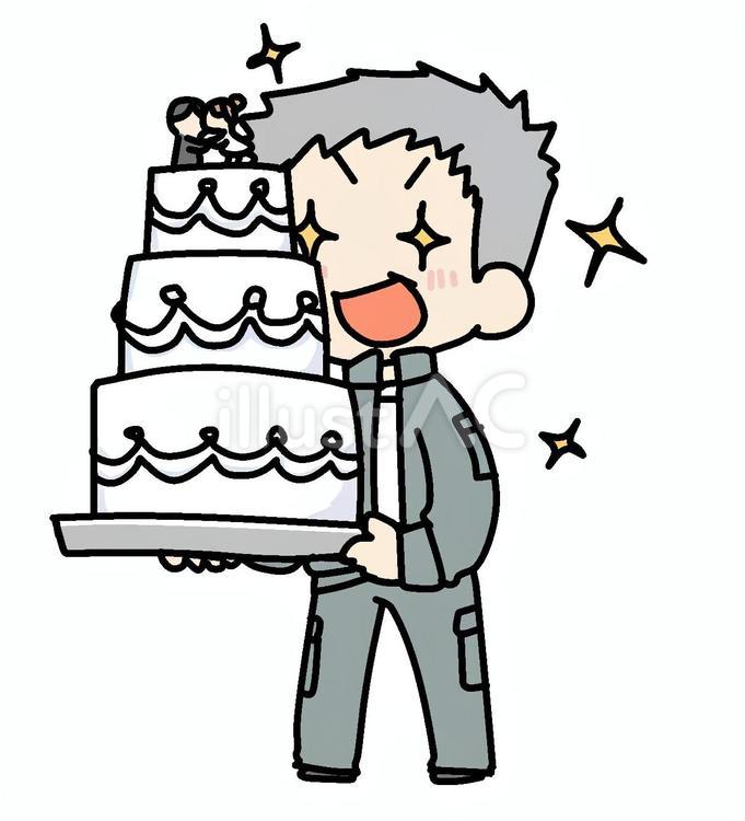 ケーキと目が輝くおじいさん おじいさん,ウェディングケーキ,きらきらのイラスト素材