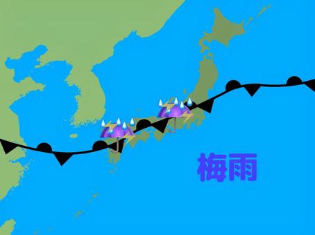 梅雨 梅雨前線,梅雨,初夏,6月,天気,図,空,予報,予測,地図のイラスト素材