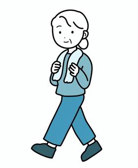 シンプルウォーキング女（b） シンプル,ウォーキング,女,人,歩く,運動,おばあちゃん,おばさん,マダム,タオルのイラスト素材