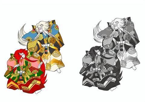 歌舞伎連獅子（カラー） 男性,歌舞伎,歌舞伎役者,連獅子,伝統芸能,人物のイラスト素材