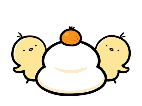 Illustration of Kagami mochi and chicks, , JPG, PNG and AI