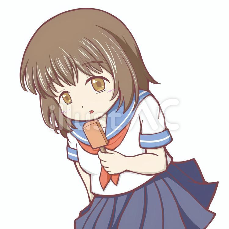 セーラー服の女の子 アイスクリーム,セーラー服,女の子のイラスト素材