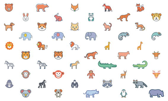 かわいい動物のアイコンセット アイコン,動物,生き物,クマ,キツネ,ウサギ,パンダ,チーター,イヌ,ネコのイラスト素材