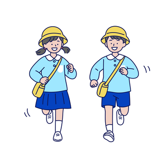元気に登園する仲良し園児たち 人物,登園,園児,幼稚園,保育園,男の子,女の子,子ども,通園,制服のイラスト素材