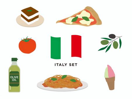 イタリア　イラストセット イタリア,国旗,トマト,ティラミス,オリーブ,オリーブオイル,ジェラート,パスタ,ポモドーロ,ピザのイラスト素材