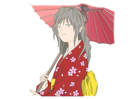 傘を持った赤い着物の和風の女性 着物,傘,和風,日本風,淑やか,和傘,萌え系,女性,手書き,可愛いのイラスト素材