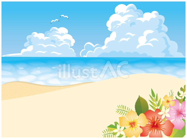 夏の南国背景 夏,海,ハイビスカスのイラスト素材