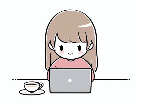 Illustration, female, computer, laptop, 