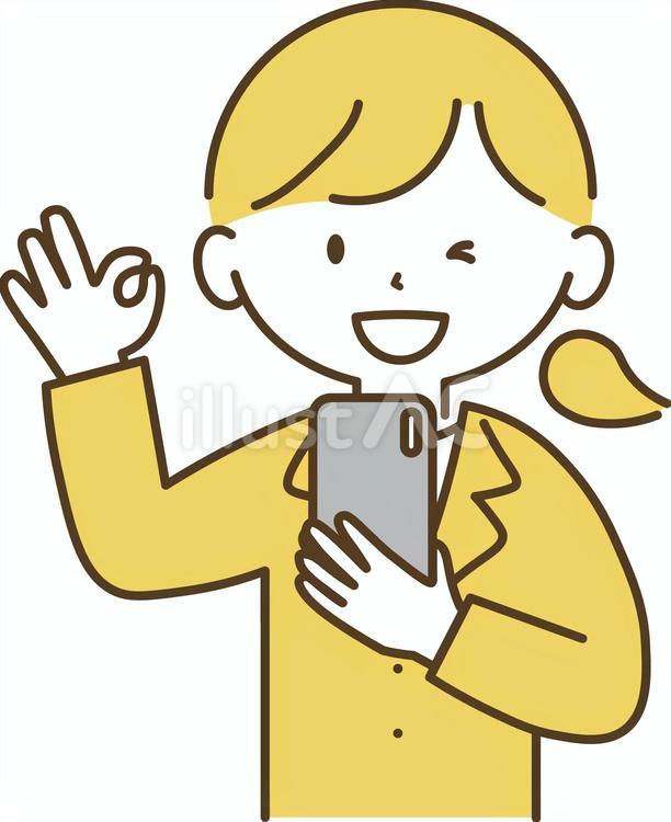 スマホを持ちOKポーズをするスーツの女性 女性,人,スーツのイラスト素材