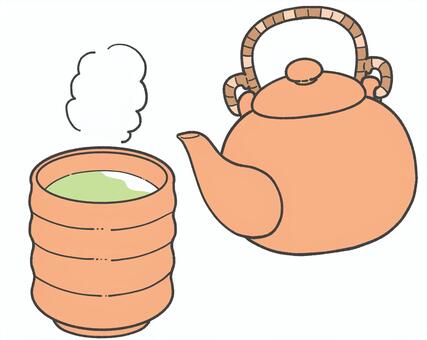 緑茶の手描きイラスト3 緑茶,急須,湯呑み,日本茶,お茶,飲み物,手描き,挿絵,カテキンのイラスト素材