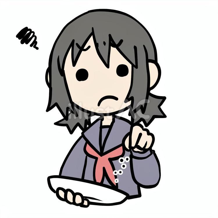 不満げに塩を振る学生少女 少女,塩,振るのイラスト素材