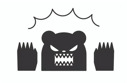 黒の怖い熊アイコン 熊,動物,出没,危険,注意,怖い,恐怖,アイコン,白背景,線のイラスト素材