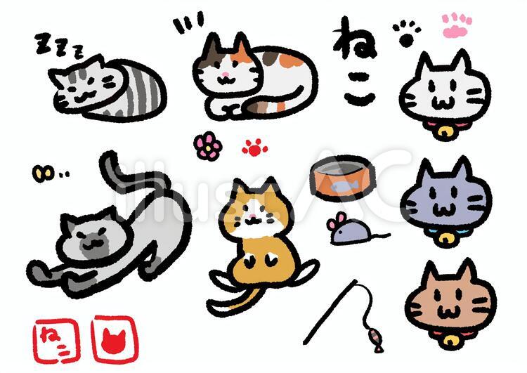猫　ねこ 猫,猫缶,猫じゃらしのイラスト素材