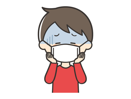 風邪をひいてマスクをしている男の子 男の子,子供,こども,マスク,風邪,インフルエンザ,発熱,熱,感染,感染症のイラスト素材